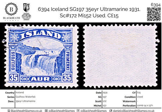 6394 Iceland SG197 35eyr Ultramarine 1931. Sc#172 Mi152 Used. C£15