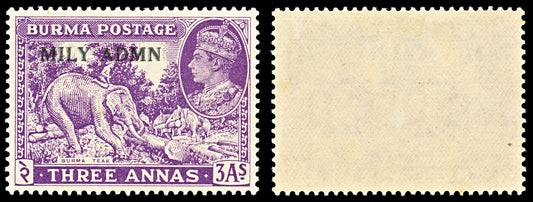 6980 Burma SG43 3A Dark Violet. Doubled Overprint 1945. Sc#43 Mi 44 Mint MVLH