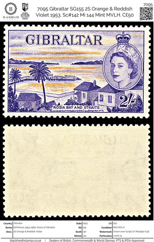 7095 Gibraltar SG155 2S Orange & Reddish Violet 1953. Sc#142 Mi 144 Mint MVLH. C£50