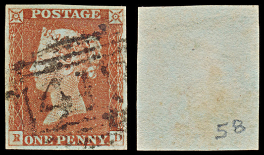 7274 GB SG8 1d Red. BS47f. Plate 58. P to R. "RD" 1841. Sc#3 Mi3Ib. 4 Margins. C£90