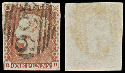 7283 GB SG8 1d Red. BS54. Plate 65. "RD" 1841. Sc#3 Mi3Ib. 4 Margins. C£38