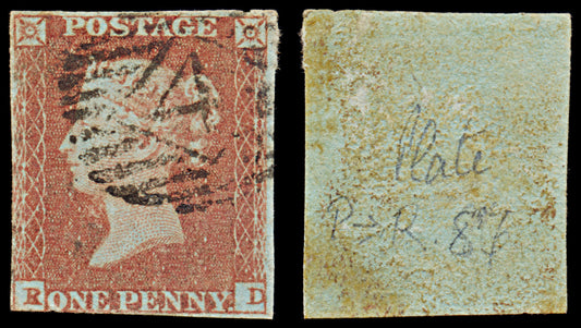 7310 GB SG8 1d Red. BS76d. Plate 87. "RD" 1841. Sc#3 Mi3Ib. 3 Margins. C£80
