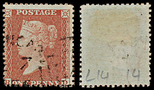 7361 GB SG C6 1d Red. Plate 14. C6. "RD" 1855. P14 LC Die II. C£30
