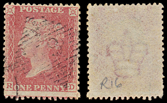 7393 GB SG C13 1d Red. Plate R16. C13 "RD" 1862. P14 LC Die II. C£35
