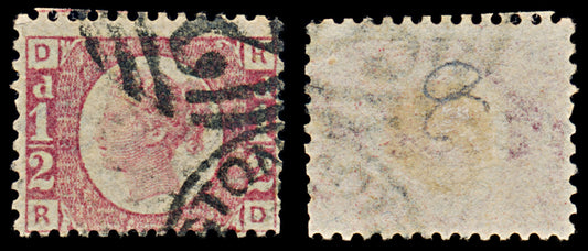 7417 GB SG49 ½d Rose-Red. Plate 8. G4 "RD" 1870. Sc#58 Mi36. Used. C£120