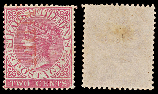 7525 Straits Settlements SG63 2C Rose. Red overprint/cancel 1883. Sc#41 Mi35a. Used