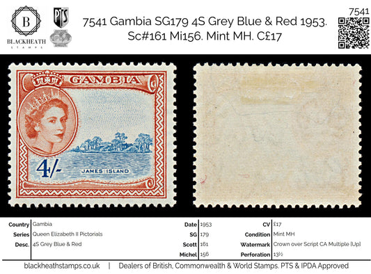 7541 Gambia SG182 4S Grey Blue & Red 1953. Sc#164 Mi159. Mint MH. C£17