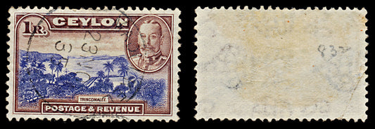 7548 Ceylon SG378 1Rs Brown & Violet 1935. Sc#274 Mi226. Used. C£32
