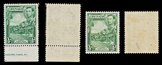 7553 Grenada SG153b ½D Yellow Green + SG153ba 1938. Mi124a. Mint MVLH. C£20