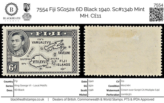 7554 Fiji SG261 6D Black 1940. Sc#135 Mi101aD. Mint MH. C£11