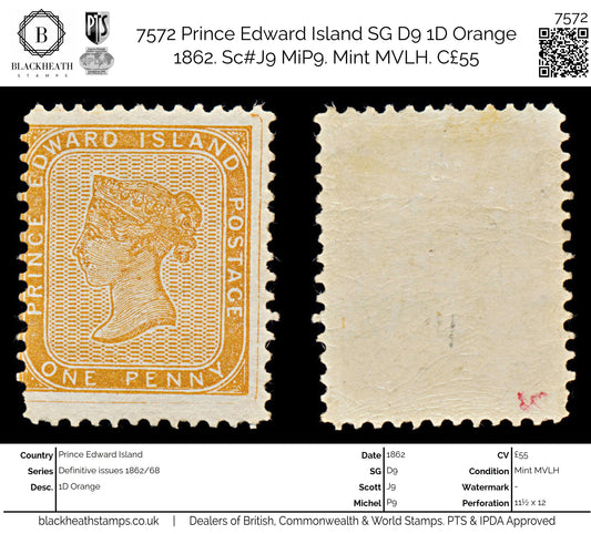 7572 Prince Edward Island SG9 1D Orange 1862. Sc#4 Mi4xC. Mint MVLH. C£55