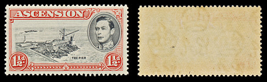 7581 Ascension SG40 1½D Black & Red 1938. Sc#42b Mi43Aa. Mint MH. C£10