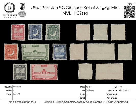 7602 Pakistan SG44-51 Set of 8 1949. Mint MVLH. C£110