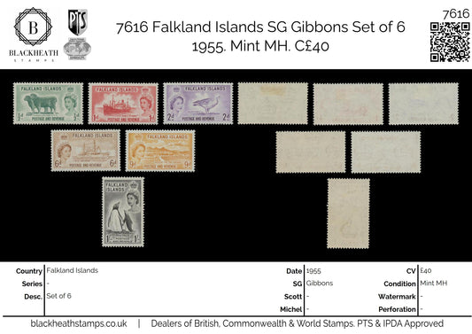 7616 Falkland Islands SG187-192 Set of 6 1955. Mint MH. C£40