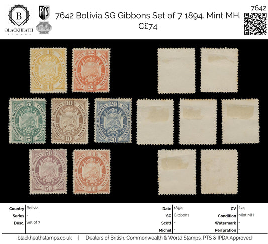 7642 Bolivia SG63-69 Set of 7 1894. Mint MH. C£74