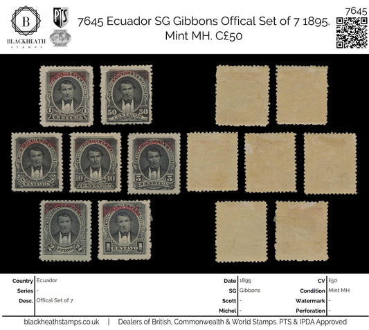 7645 Ecuador SG O82-O88 Offical Set of 7 1895. Mint MH. C£50