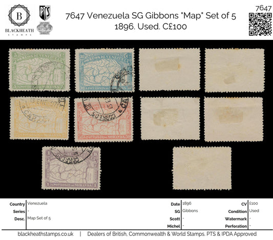 7647 Venezuela SG169-173 "Map" Set of 5 1896. Used. C£100