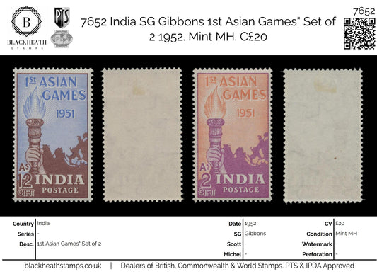 7652 India SG335-336 1st Asian Games" Set of 2 1952. Mint MH. C£20