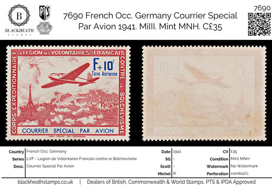 7690 French Occ. Germany Courrier Special Par Avion 1941. MiIII. Mint MNH. C£35