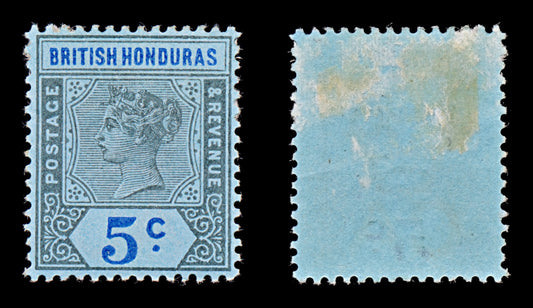 7716 British Honduras SG55 5C Grey & Ultramarine on Blue 1900. Sc#52 Mi44. Mint MH. C£23