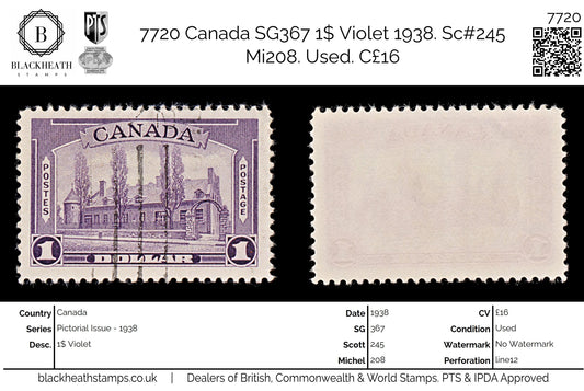 7720 Canada SG367 1$ Violet 1938. Sc#245 Mi208. Used. C£16