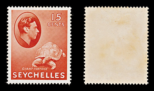 7771 Seychelles SG139ab 15C Light Red 1942. Sc#133 Mi129b. Mint MVLH. C£11