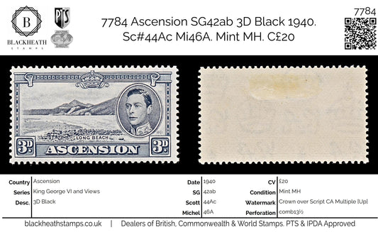 7784 Ascension SG42ab 3D Black 1940. Sc#44Ac Mi46A. Mint MH. C£20