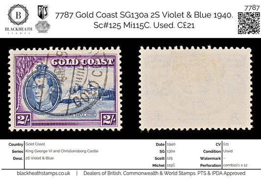 7787 Gold Coast SG130a 2S Violet & Blue 1940. Sc#125 Mi115C. Used. C£21