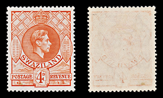 7791 Swaziland SG33 4D Red Orange 1938. Sc#32a Mi32A. Mint MH. C£14