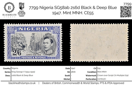 7799 Nigeria SG58ab 2s6d Black & Deep Blue 1947. Mint MNH. C£55
