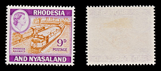 7854 Rhodesia & Nyasaland SG24a 9D Purple & Yellow Brown 1962. Sc#164A Mi26. Mint MVLH. C£9