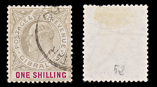 7907: Gibraltar SG51 1s Black & Carmine 1903 Sc#44 Mi42 Used C£40