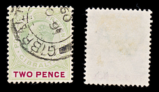 7909: Gibraltar SG58a 2d Carmine & Grey green 1907 Mi49y USed C£19