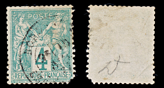 7961: France SG214 4c Green 1876 Sc#66 Mi58I Used C£75