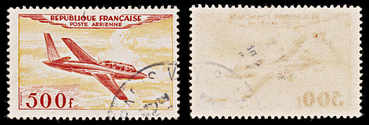7972: France SG1196 500F Orange red & Orange yellow 1954 Sc#C31 Mi989 Used C£18