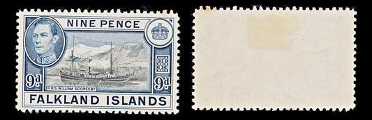7990: Falkland Islands SG157 9d Black & Grey blue 1938 Sc#90 Mi87 Mint MH C£28