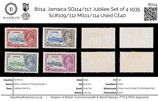8014: Jamaica SG114/117 Jubilee Set of 4 1935 Sc#109/112 Mi111/114 Used C£40