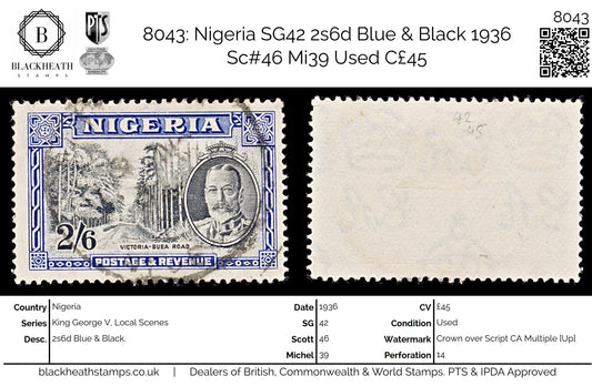 8043: Nigeria SG42 2s6d Blue & Black 1936 Sc#46 Mi39 Used C£45
