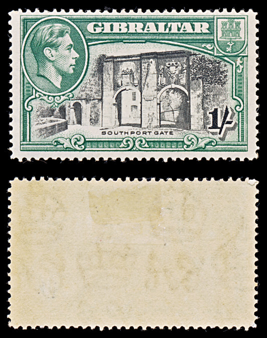 8057: Gibraltar SG127 1s Green & Black 1938 Sc#114a Mi113B Mint MH C£45