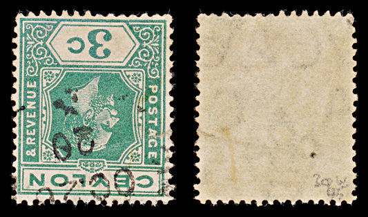 8111: Ceylon SG302 3c Blue green 1919 Sc#202 Mi167b Used C£45