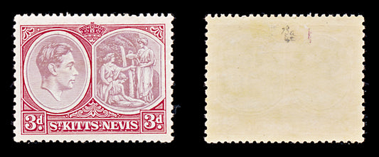 8223: St Kitts Nevis SG73a 3d Purple & Carmine 1940 Mint MLH C£42
