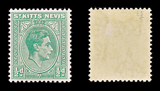 8225: St Kitts Nevis SG68 ½d Green 1938 Sc#79 Mi72Aa Mint MH C£5