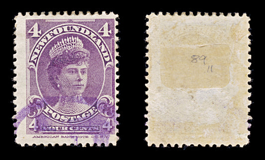 8254: Newfoundland SG89 4c Violet 1901 Sc#84 Mi65 Used C£11