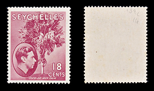 8296: Seychelles SG139c 18c Carmine lake 1941 Mint MNH C£14