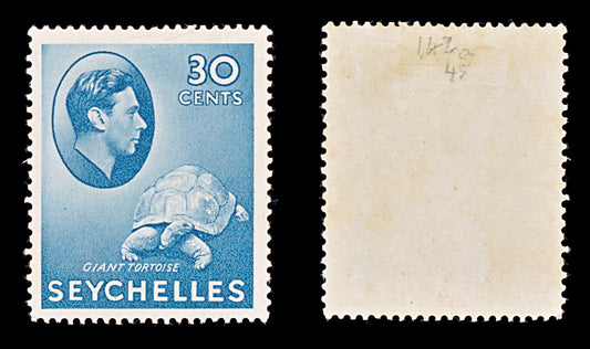 8297: Seychelles SG142a 30c Blue 1941 Sc#139a Mint MLH C£45