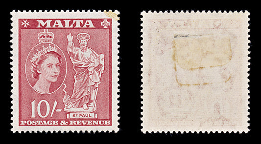 8360: Malta SG281 10s Carmine red 1956 Sc#261 Mi252 Mint MH C£38