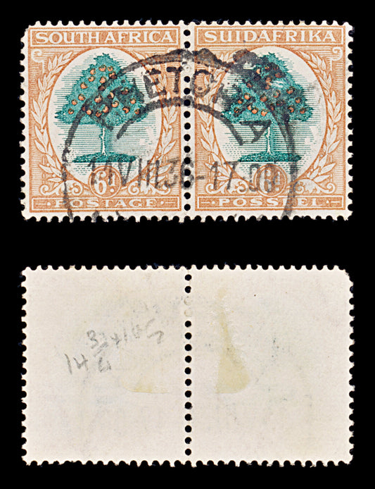 8419: South Africa SG32 2x 6d BlackishGreen & Orange 1926 Sc#25 Mi27-28 Used C£50