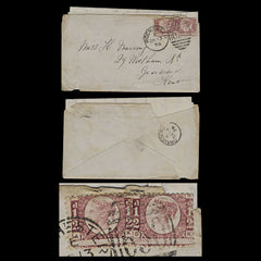 5071 GB SG48 ½d Lake-Red. Plate 19 "AK BK" Pair on Cover. CV £300+, view 3