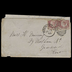 5071 GB SG48 ½d Lake-Red. Plate 19 "AK BK" Pair on Cover. CV £300+, view 1