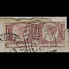 5071 GB SG48 ½d Lake-Red. Plate 19 "AK BK" Pair on Cover. CV £300+, view 2